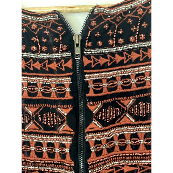 Free People Boho Beaded Embroidered Tribal Neutral Dress Size 8 / Medium H13 - Picture 13 of 16